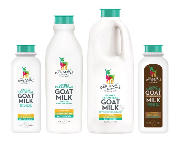Oak Knoll goat milk bottles with new labels
