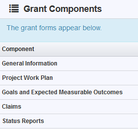WebGrants Grant Components Screen