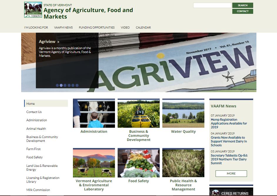Vermont Agency of Agriculture Launches New Website | Agency of Agriculture  Food and Markets