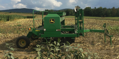 No till grain drill in a field