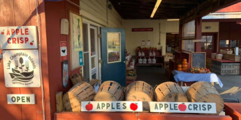 A farmstand selling apples
