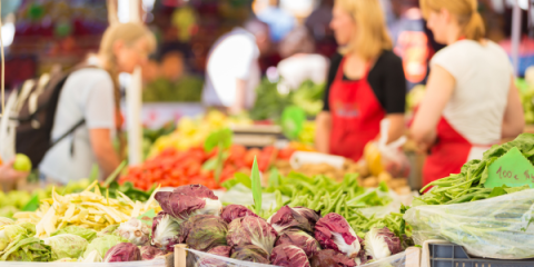 A farmer vending at a farmers market